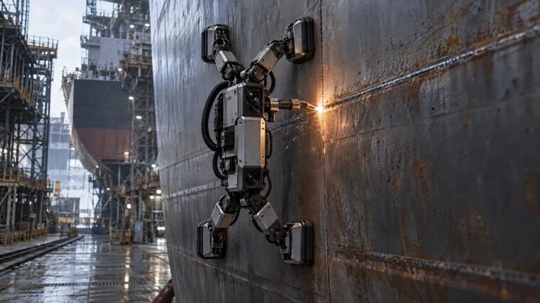 robo-da-kawasaki-escala-casco-de-navios-e-solda-com-ajuda-de-ia